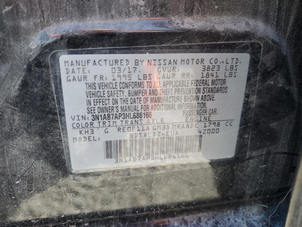 3N1AB7AP3HL686166 2017 Nissan Sentra S