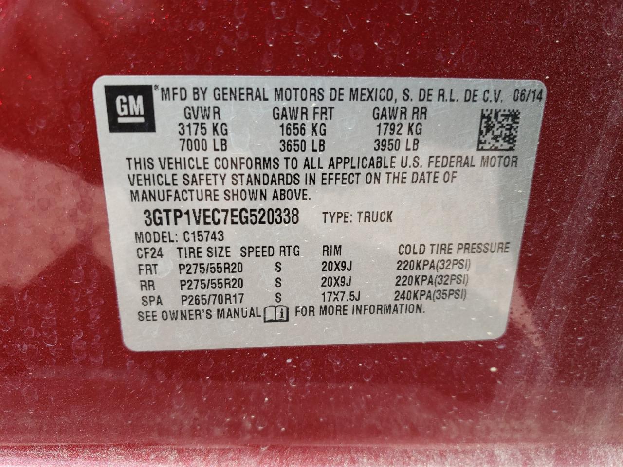 3GTP1VEC7EG520338 2014 GMC Sierra C1500 Slt