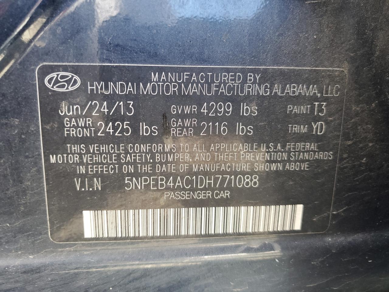 5NPEB4AC1DH771088 2013 Hyundai Sonata Gls