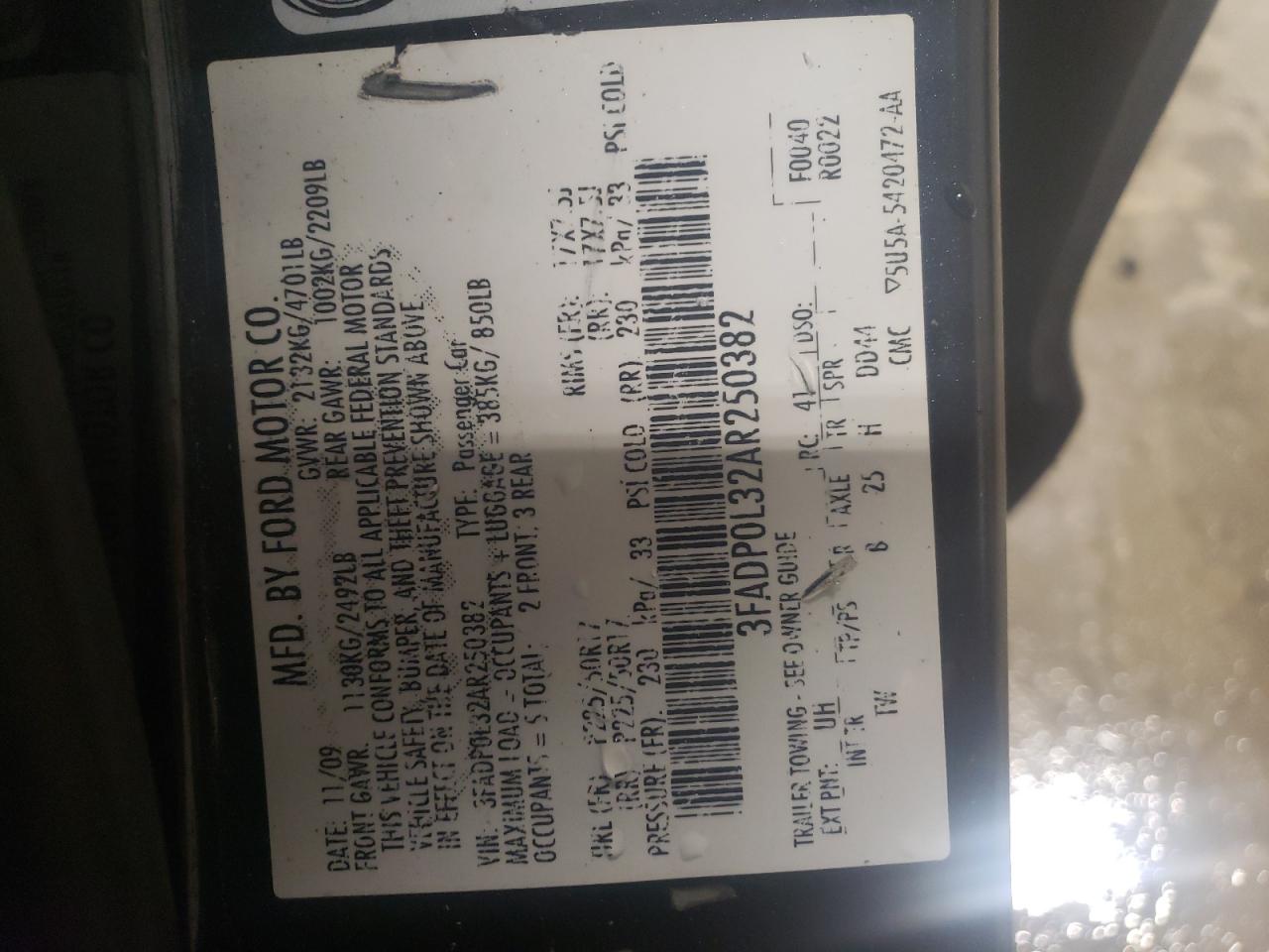 3FADP0L32AR250382 2010 Ford Fusion Hybrid