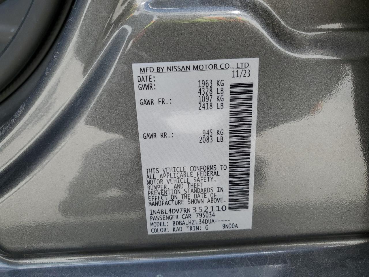 1N4BL4DV7RN352110 2024 Nissan Altima Sv