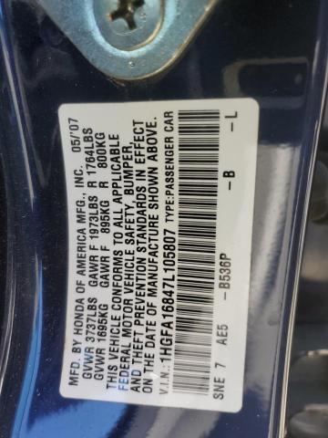 2007 Honda Civic Ex VIN: 1HGFA16847L105807 Lot: 44967704