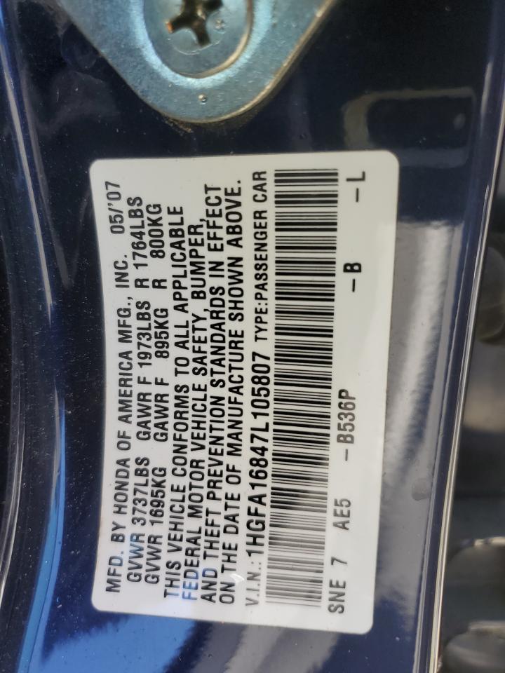 1HGFA16847L105807 2007 Honda Civic Ex