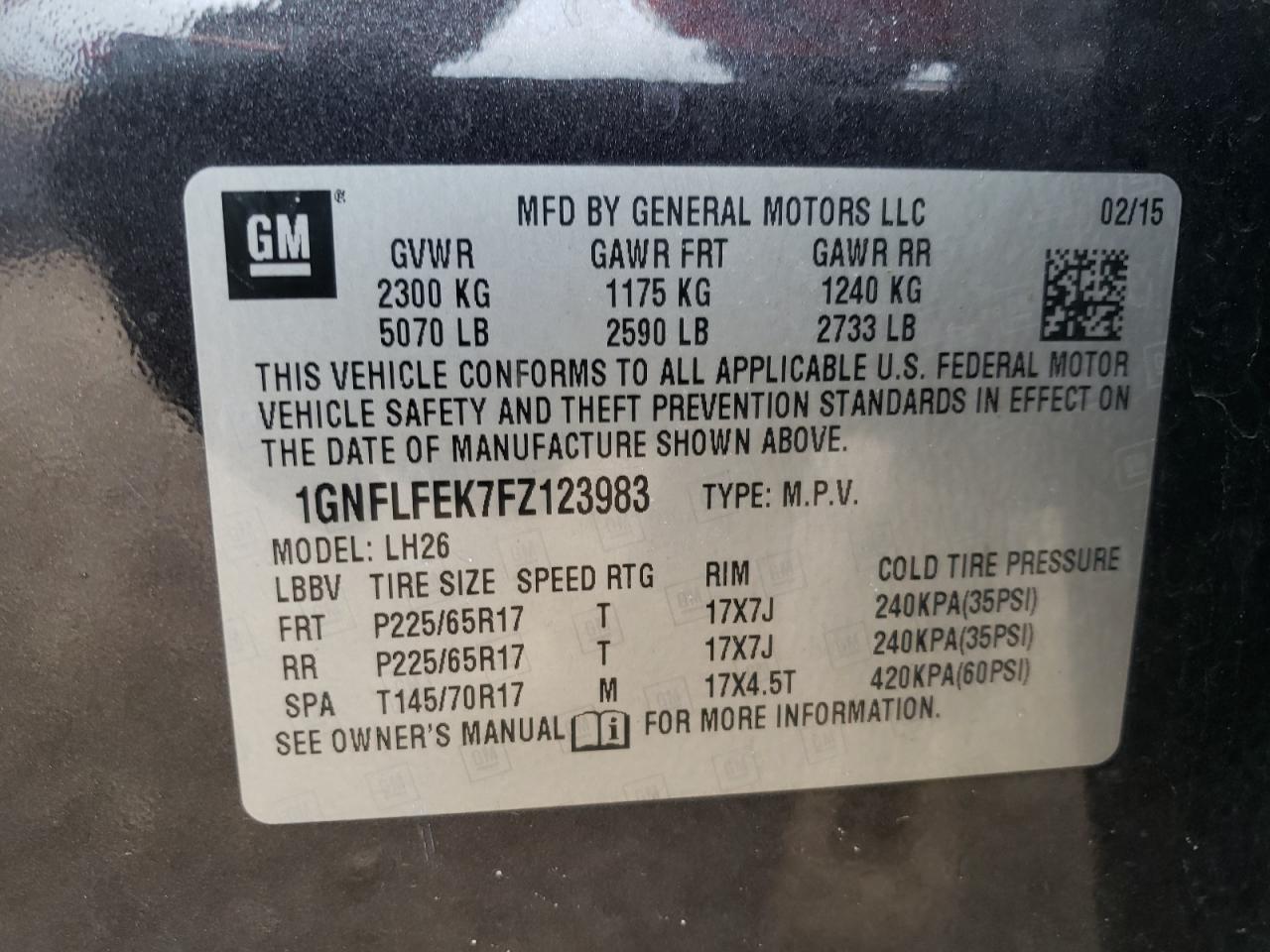 1GNFLFEK7FZ123983 2015 Chevrolet Equinox Lt