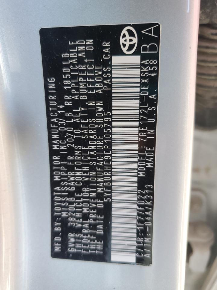 5YFBURHE9EP105795 2014 Toyota Corolla L