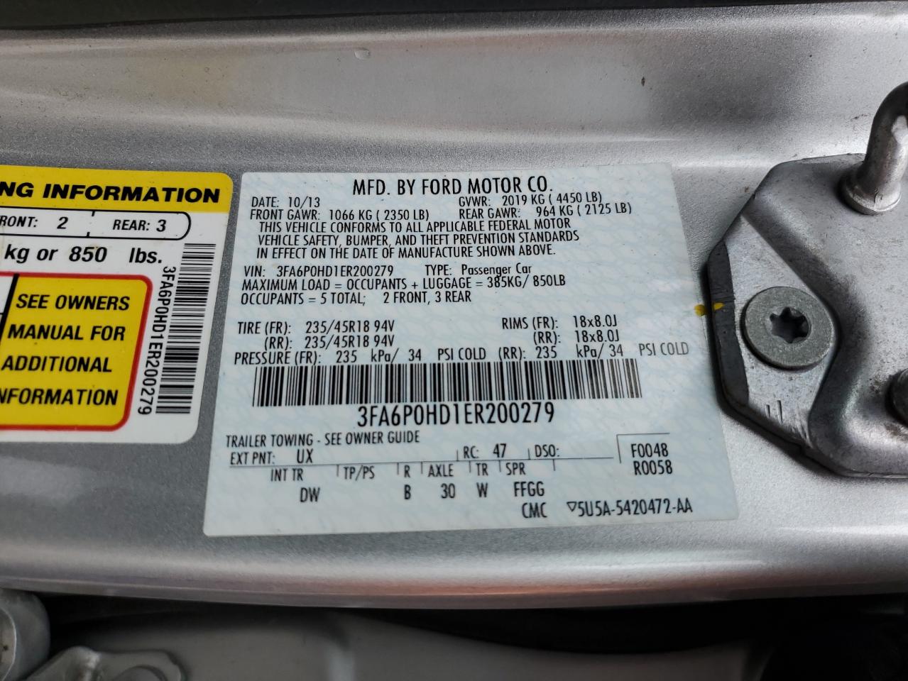 3FA6P0HD1ER200279 2014 Ford Fusion Se