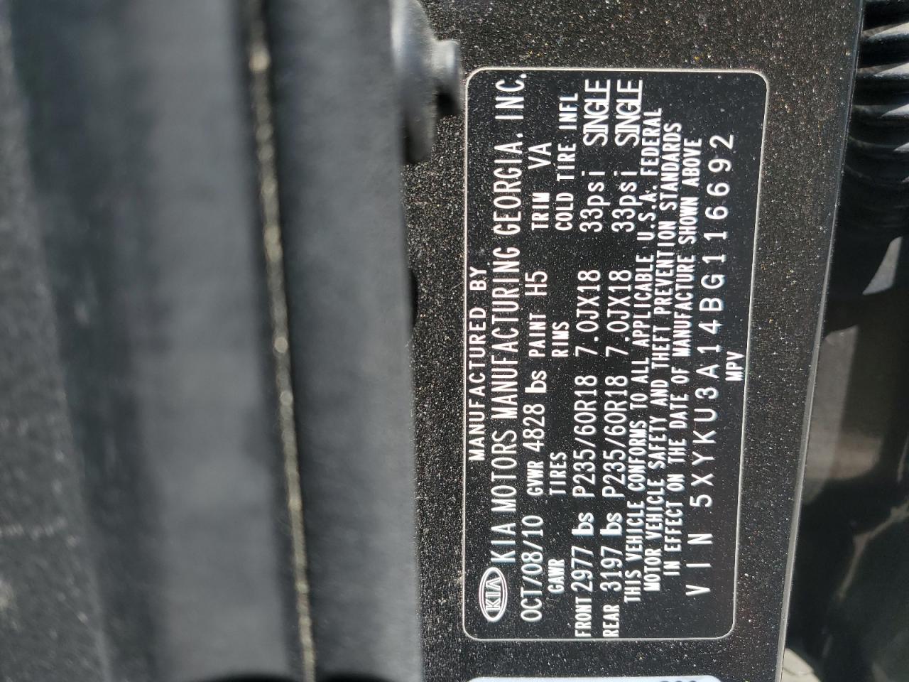 5XYKU3A14BG116692 2011 Kia Sorento Ex