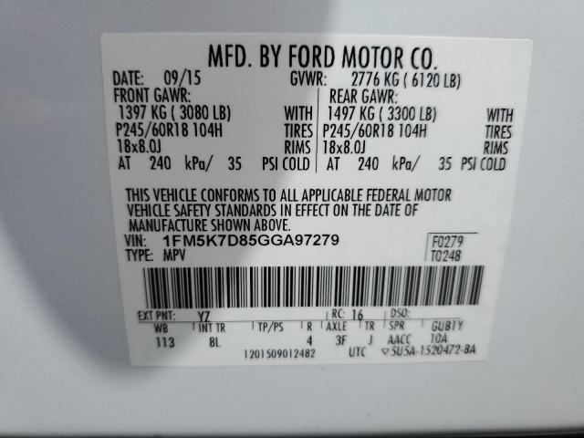 2016 FORD EXPLORER X - 1FM5K7D85GGA97279