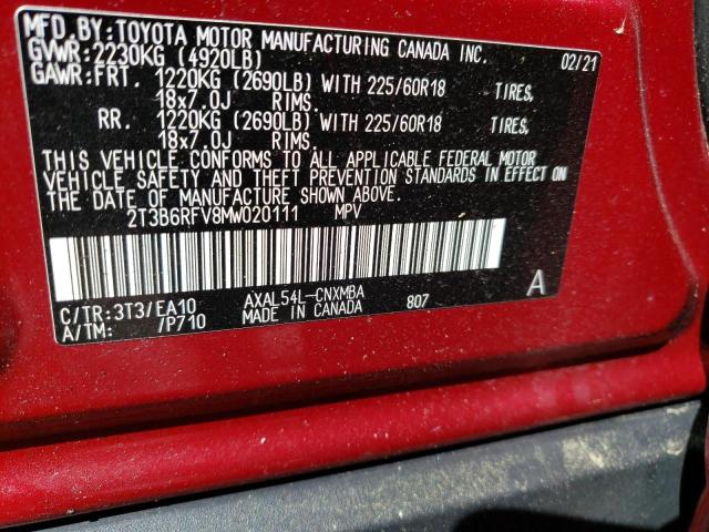 2021 Toyota Rav4 Xle Premium VIN: 2T3B6RFV8MW020111 Lot: 51311704