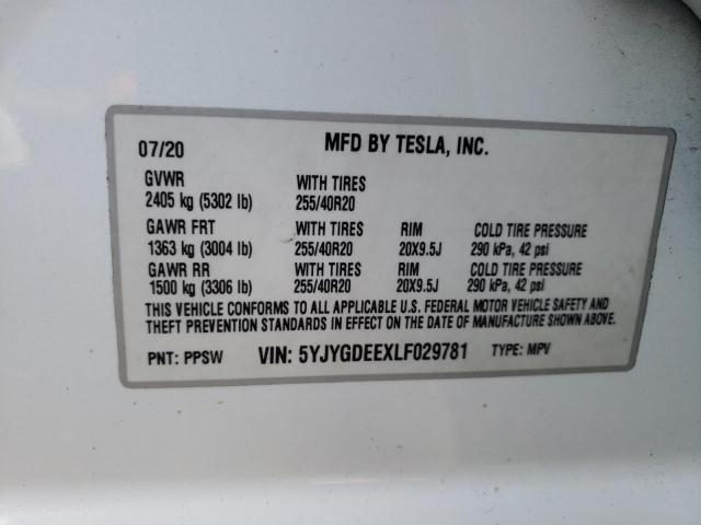 2020 Tesla Model Y VIN: 5YJYGDEEXLF029781 Lot: 51948884