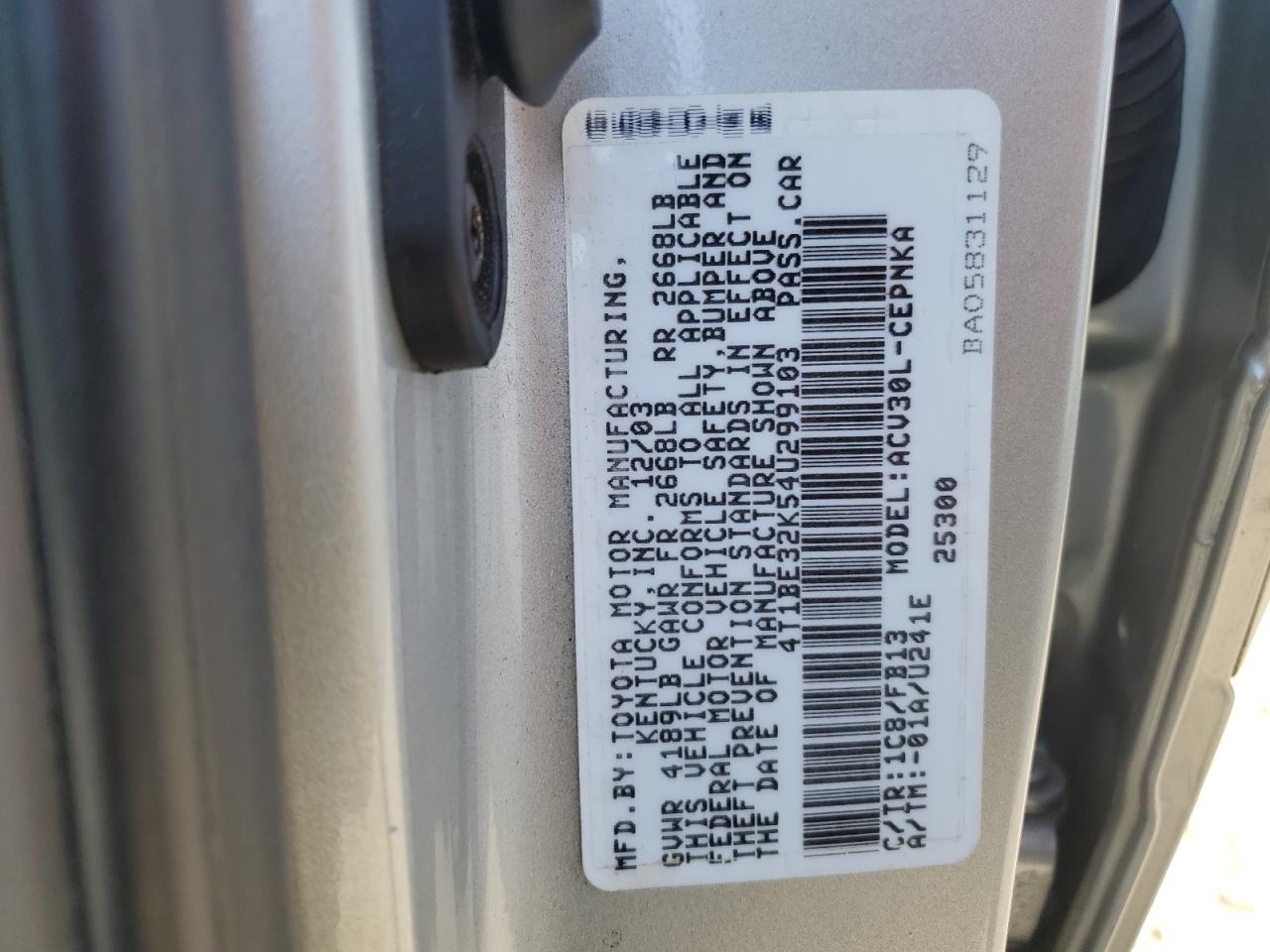 4T1BE32K54U299103 2004 Toyota Camry Le