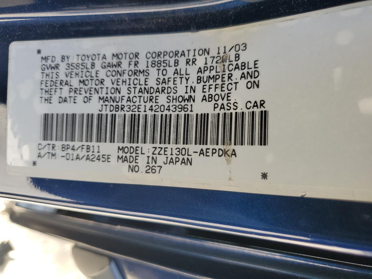 JTDBR32E142043961 2004 Toyota Corolla Ce