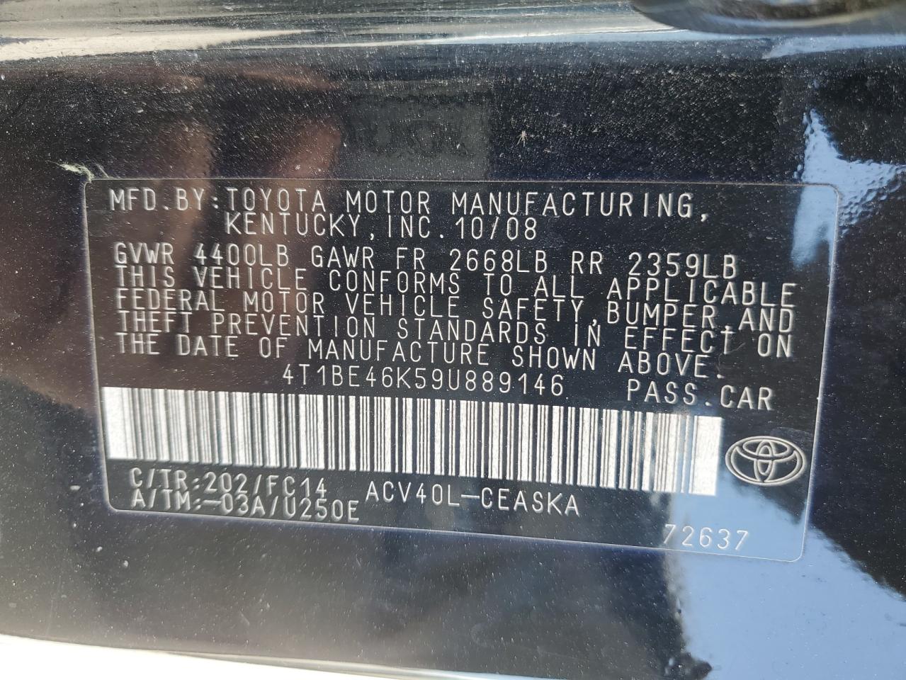 4T1BE46K59U889146 2009 Toyota Camry Base