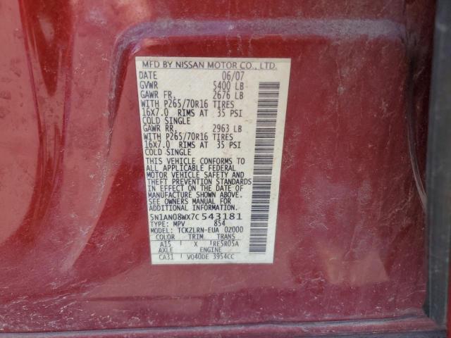 2007 Nissan Xterra Off Road VIN: 5N1AN08WX7C543181 Lot: 52415514