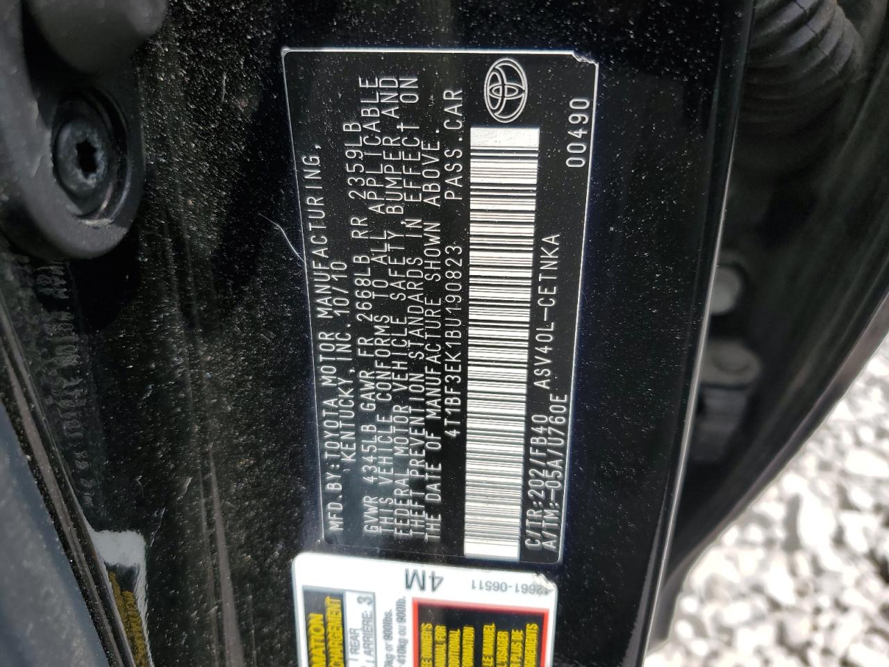 4T1BF3EK1BU190823 2011 Toyota Camry Base