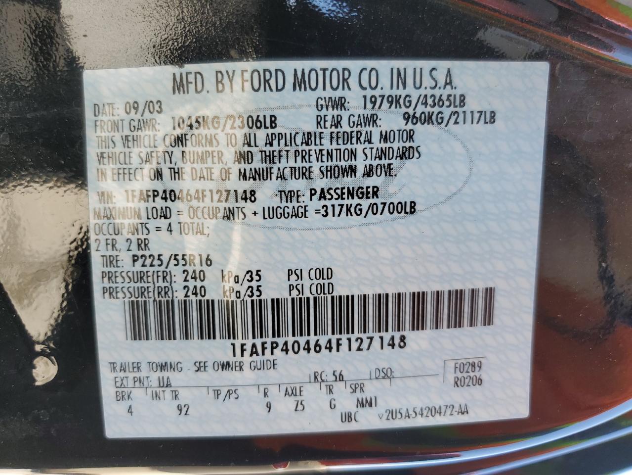 1FAFP40464F127148 2004 Ford Mustang