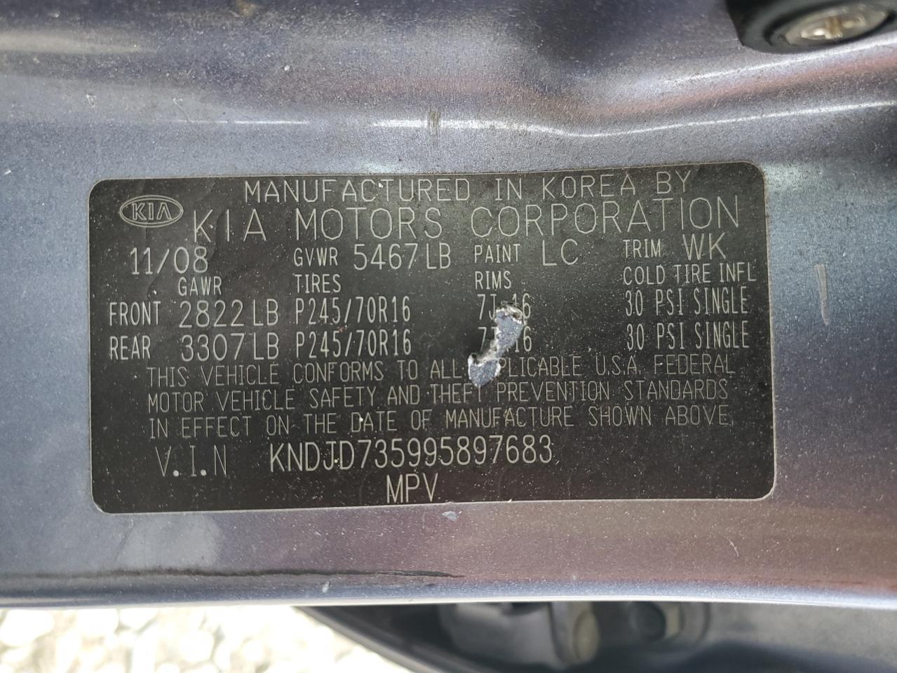 KNDJD735995897683 2009 Kia Sorento Lx