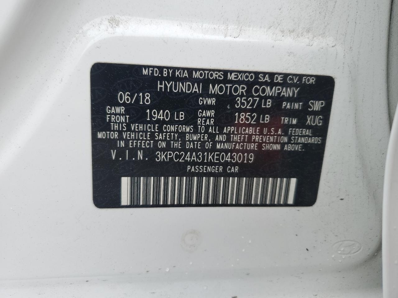 3KPC24A31KE043019 2019 Hyundai Accent Se