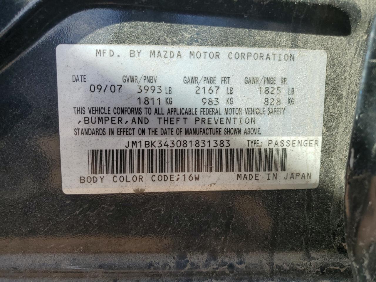 JM1BK343081831383 2008 Mazda 3 Hatchback