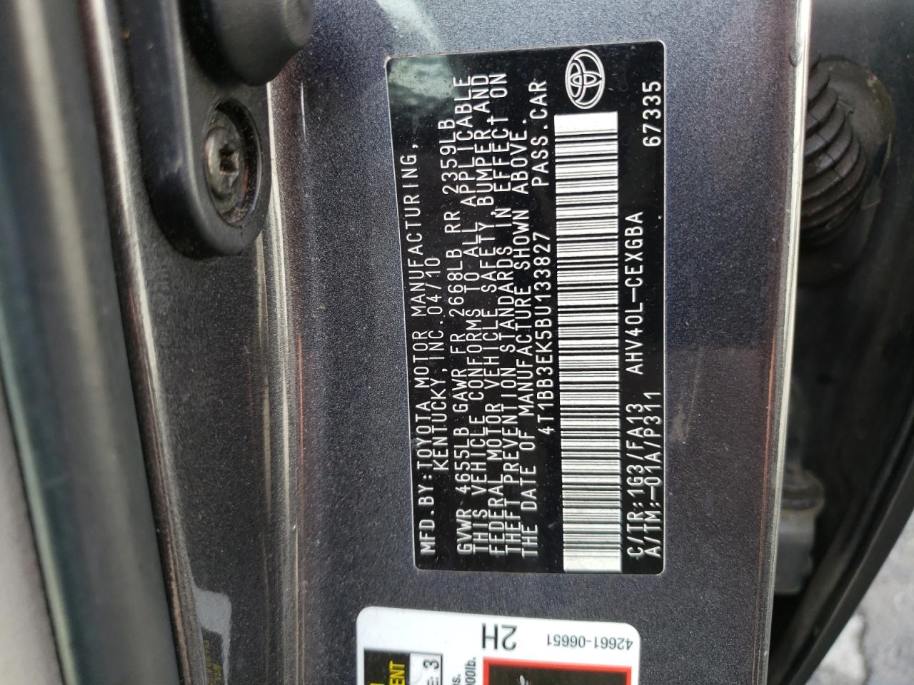 4T1BB3EK5BU133827 2011 Toyota Camry Hybrid