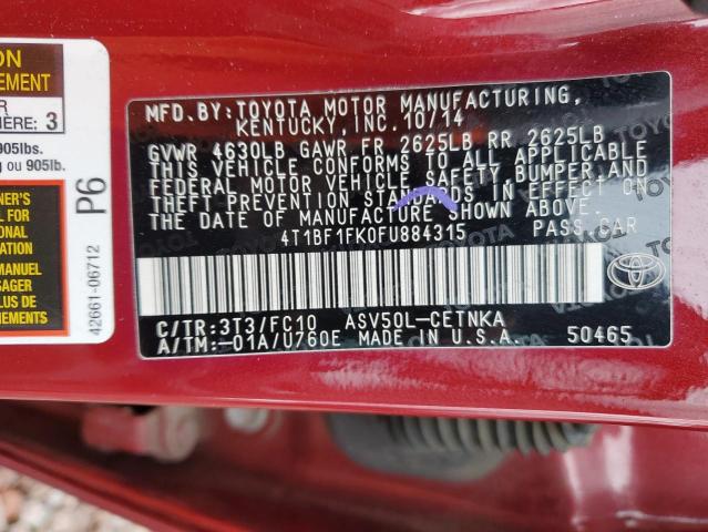 2015 Toyota Camry Le VIN: 4T1BF1FK0FU884315 Lot: 49028704