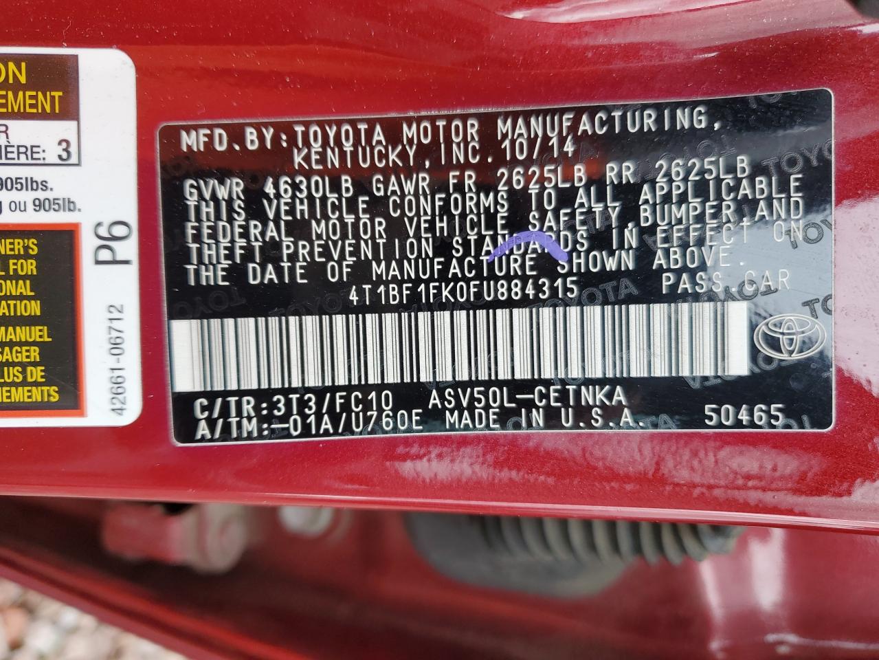 4T1BF1FK0FU884315 2015 Toyota Camry Le