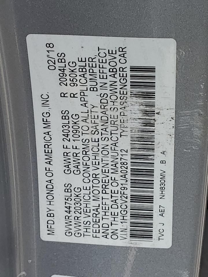 1HGCV2F91JA028712 2018 Honda Accord Touring