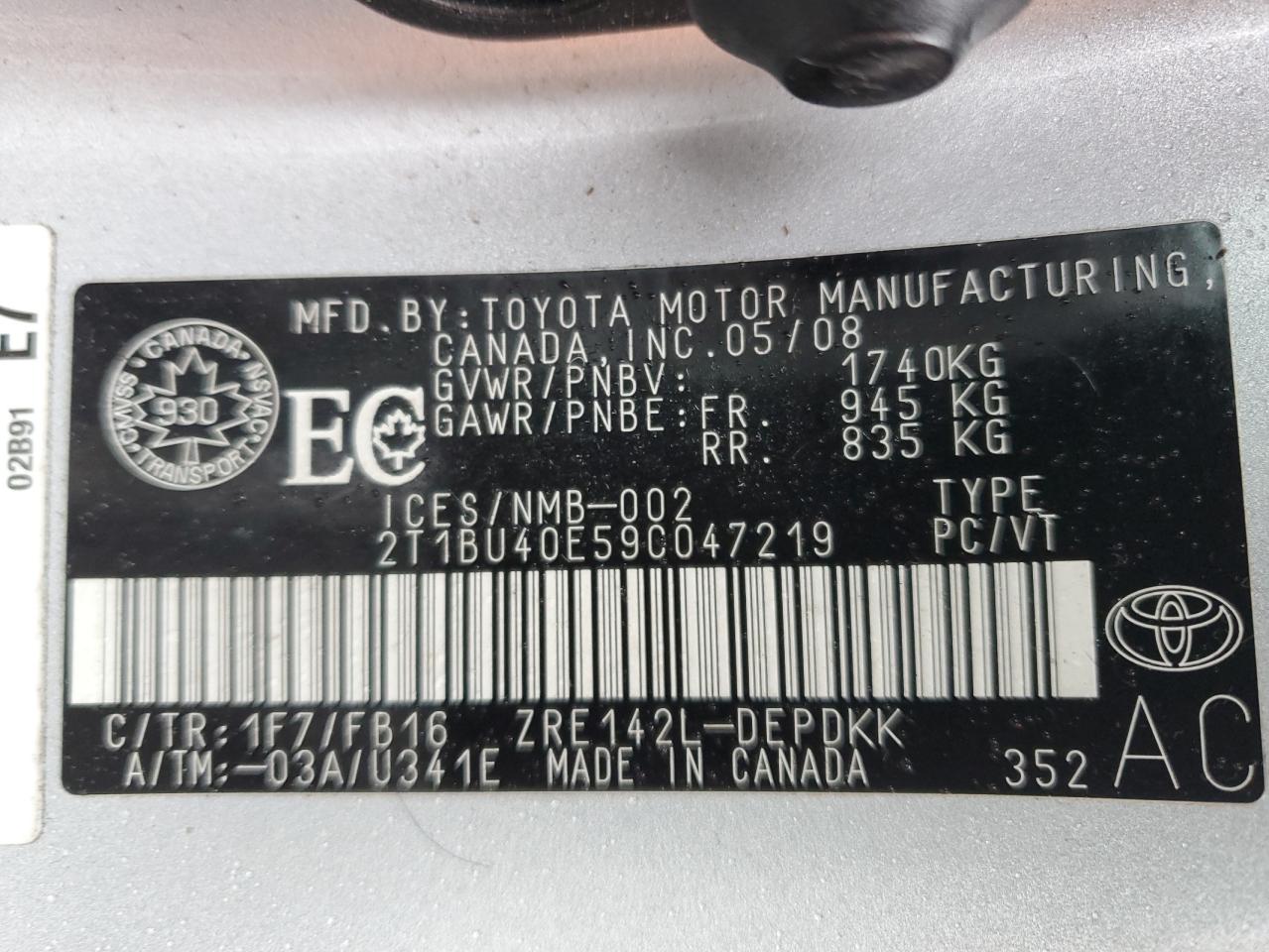 2T1BU40E59C047219 2009 Toyota Corolla Base