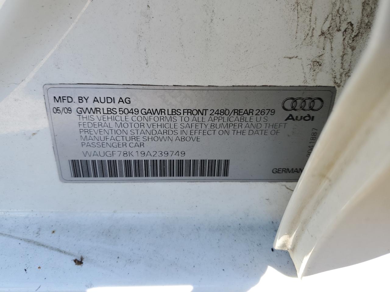 WAUGF78K19A239749 2009 Audi A4 Premium Plus