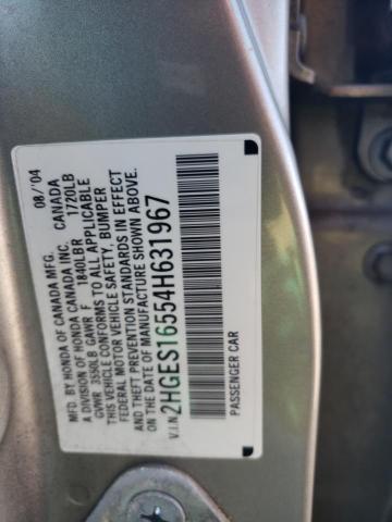 2004 Honda Civic Lx VIN: 2HGES16554H631967 Lot: 49687974