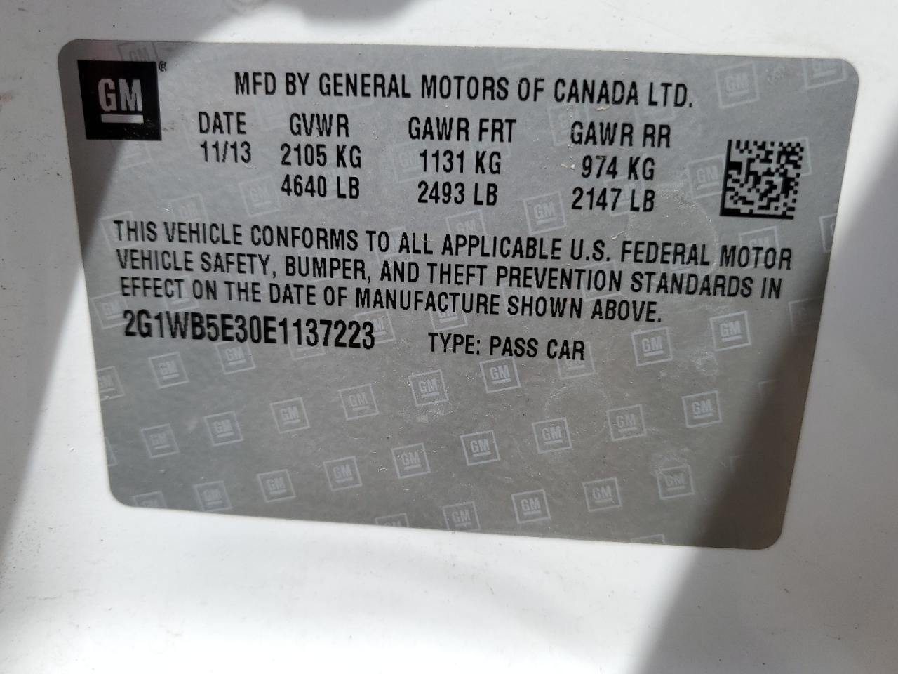 2G1WB5E30E1137223 2014 Chevrolet Impala Limited Lt