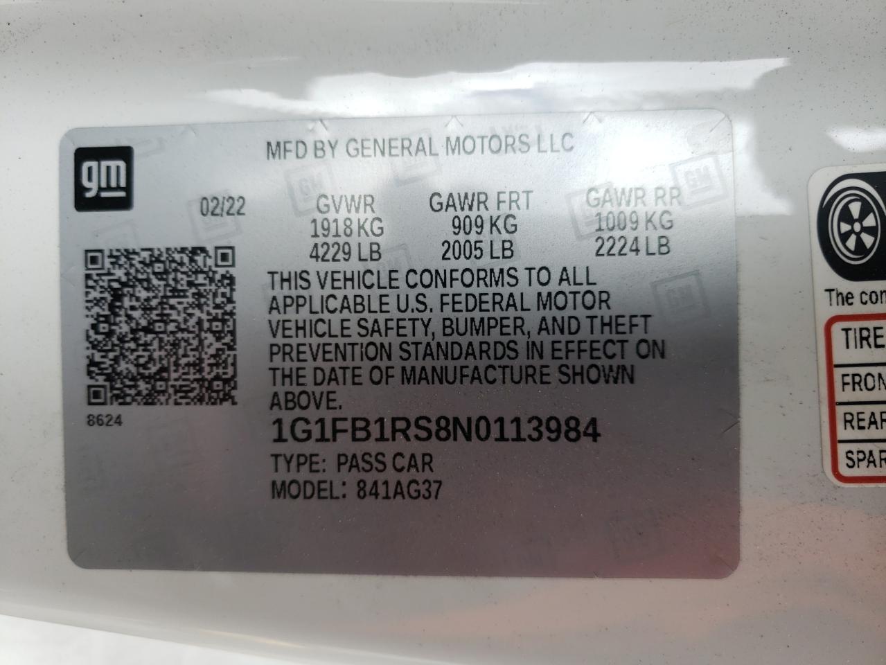 1G1FB1RS8N0113984 2022 Chevrolet Camaro Ls