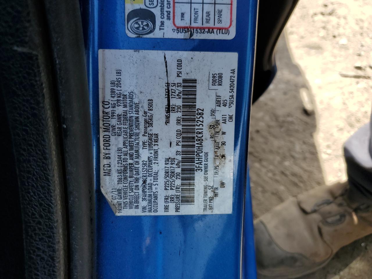 3FAHP0HA8CR152582 2012 Ford Fusion Se