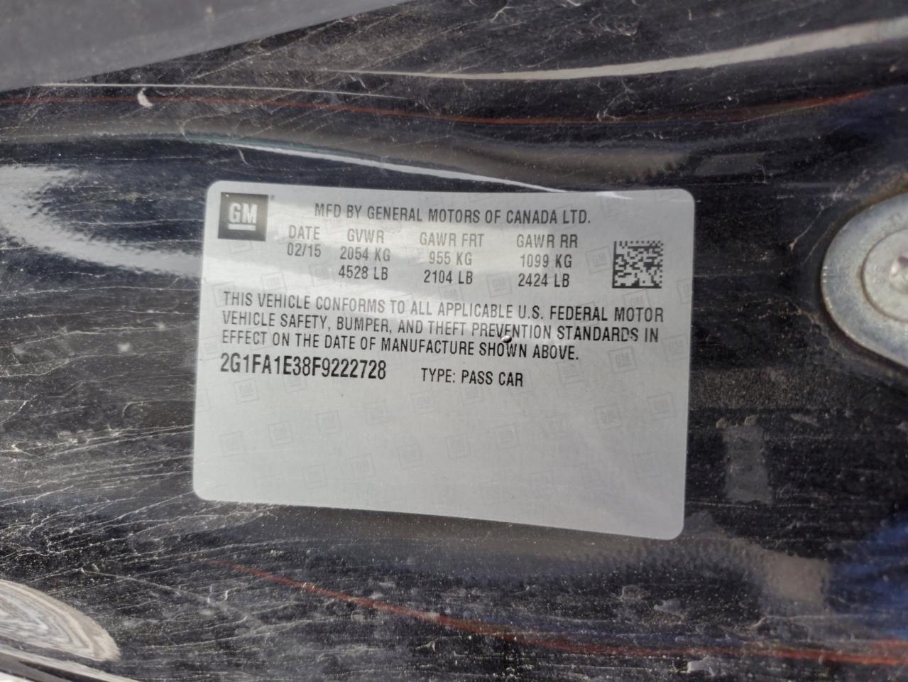 2015 Chevrolet Camaro Ls vin: 2G1FA1E38F9222728