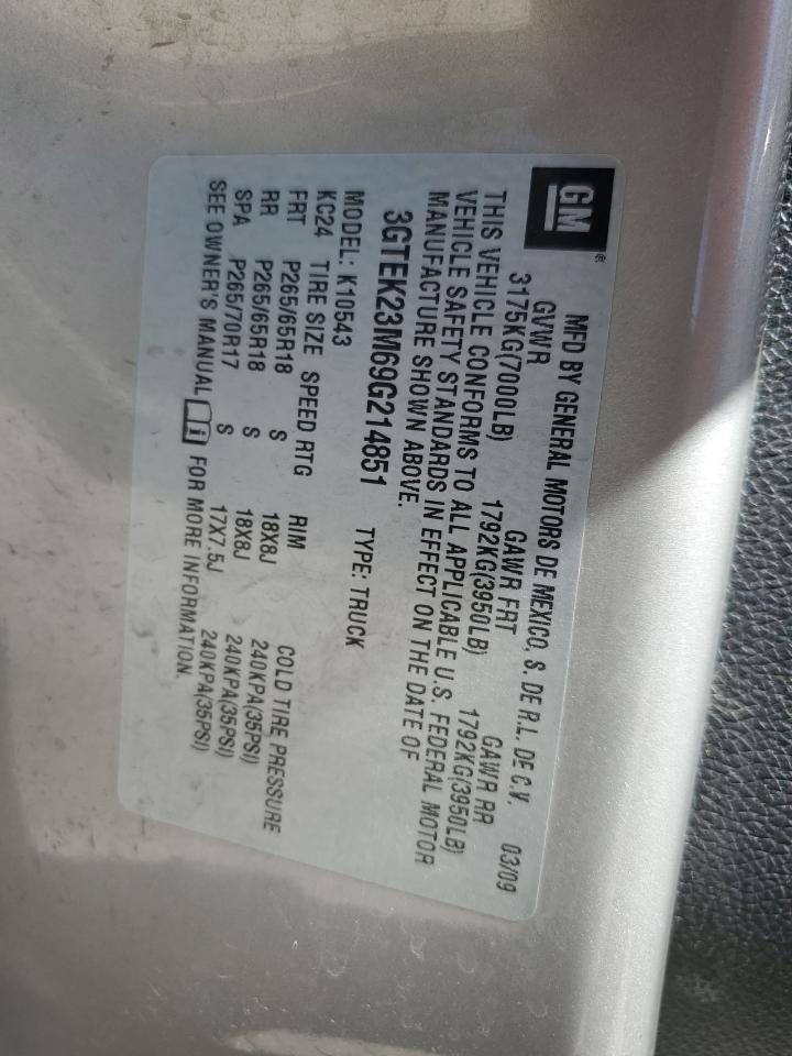 3GTEK23M69G214851 2009 GMC Sierra K1500 Sle