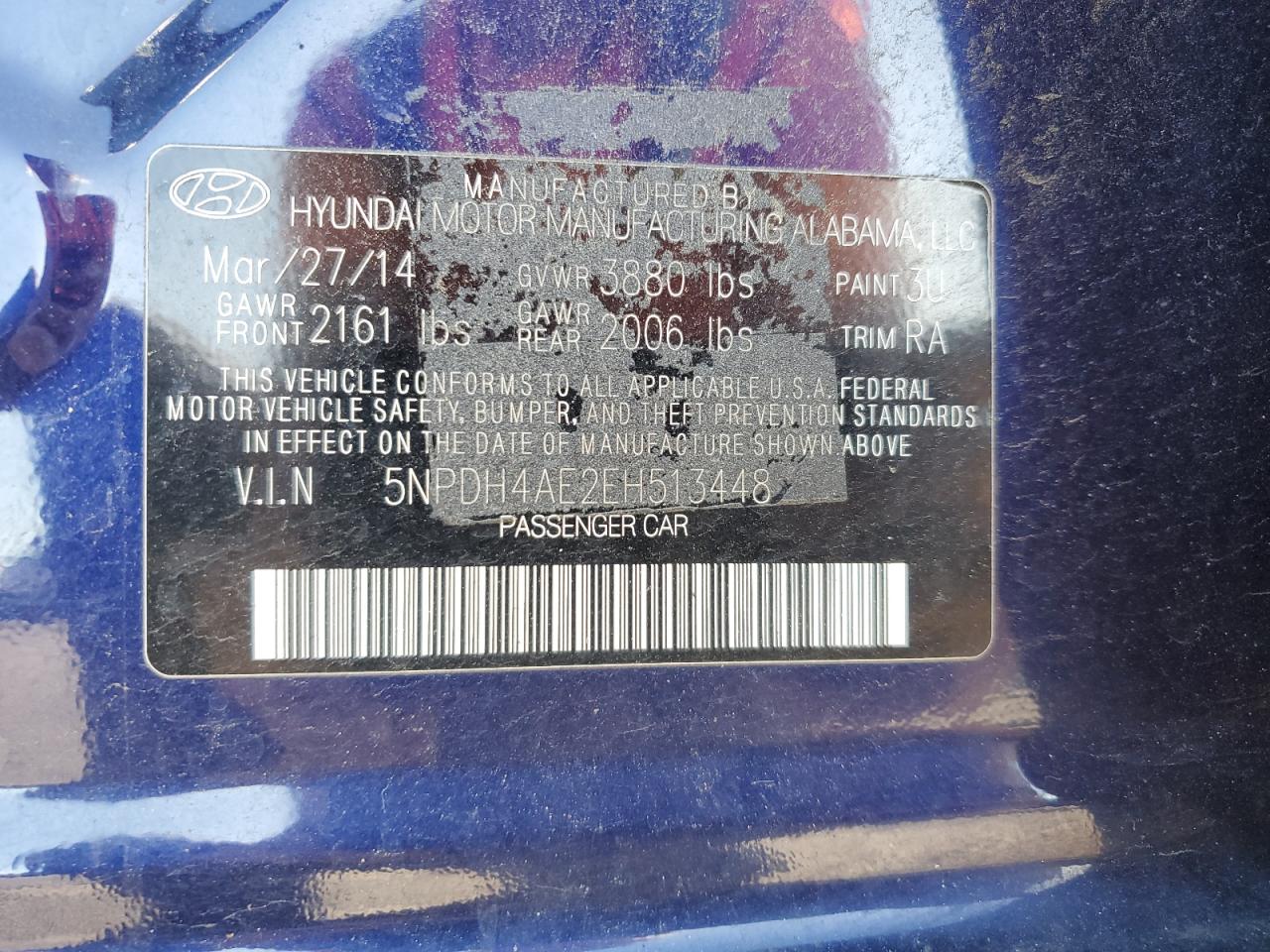 5NPDH4AE2EH513448 2014 Hyundai Elantra Se