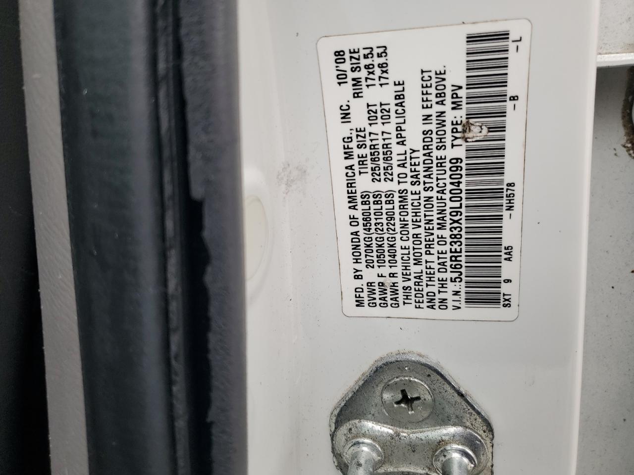 5J6RE383X9L004099 2009 Honda Cr-V Lx