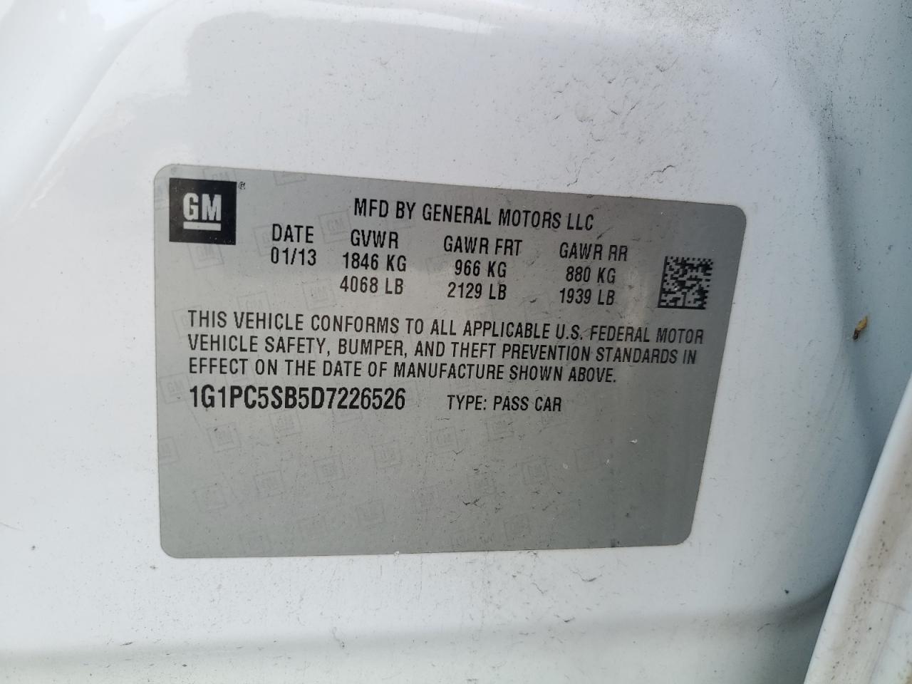 1G1PC5SB5D7226526 2013 Chevrolet Cruze Lt