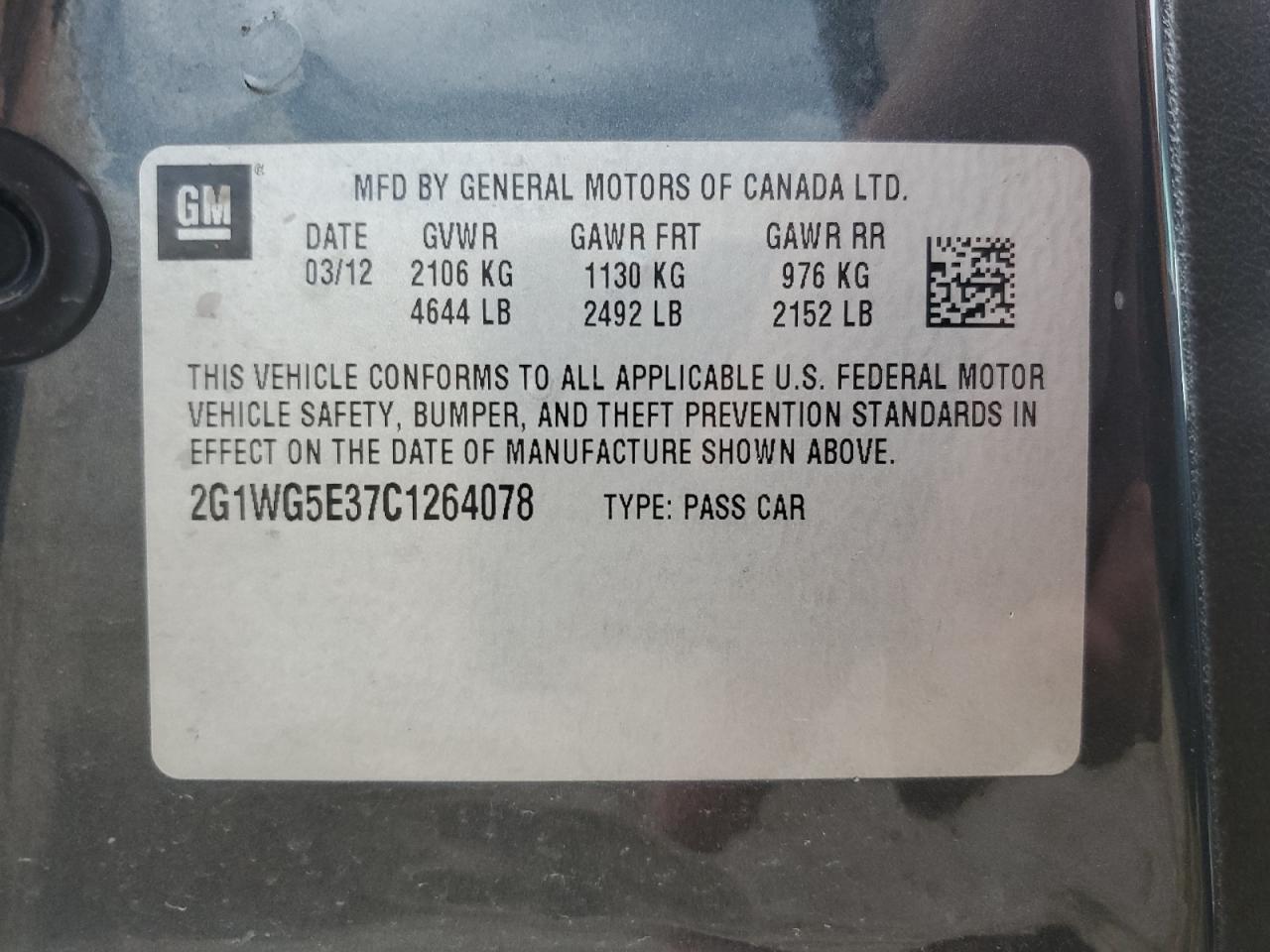 2G1WG5E37C1264078 2012 Chevrolet Impala Lt