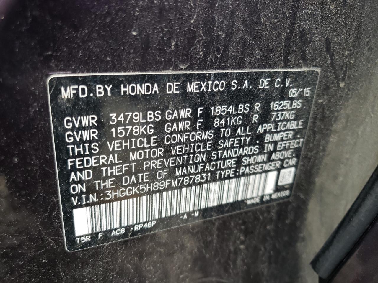 3HGGK5H89FM787831 2015 Honda Fit Ex