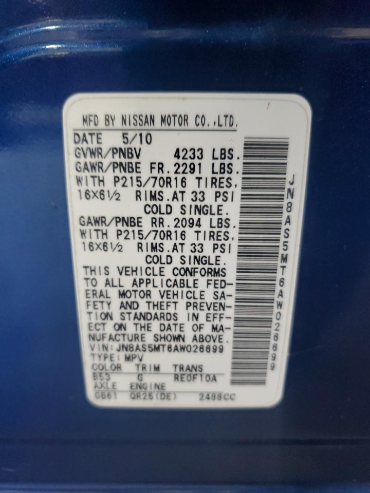 JN8AS5MT6AW026699 2010 Nissan Rogue S