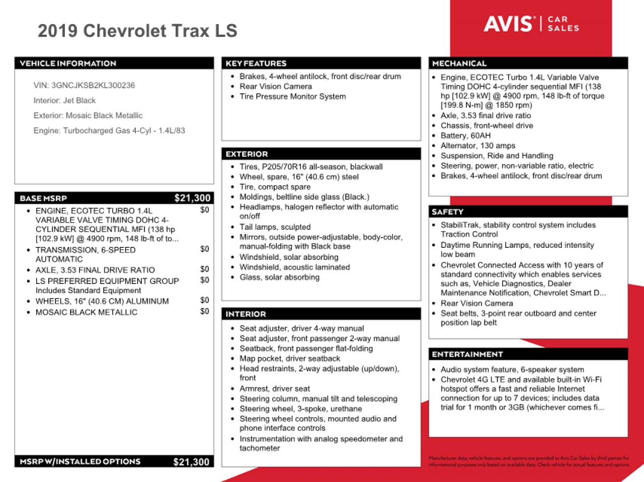 3GNCJKSB2KL300236 2019 Chevrolet Trax Ls