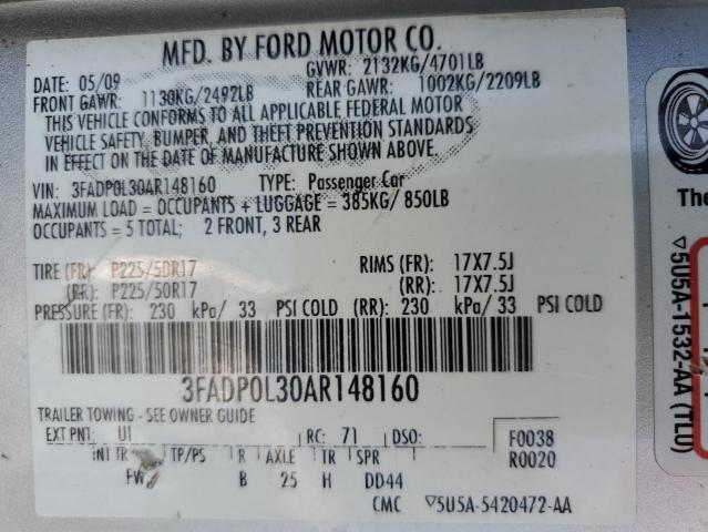 2010 Ford Fusion Hybrid VIN: 3FADP0L30AR148160 Lot: 51063334