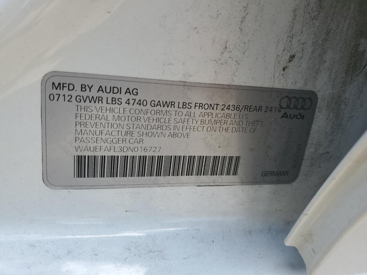 WAUEFAFL3DN016727 2013 Audi A4 Premium Plus