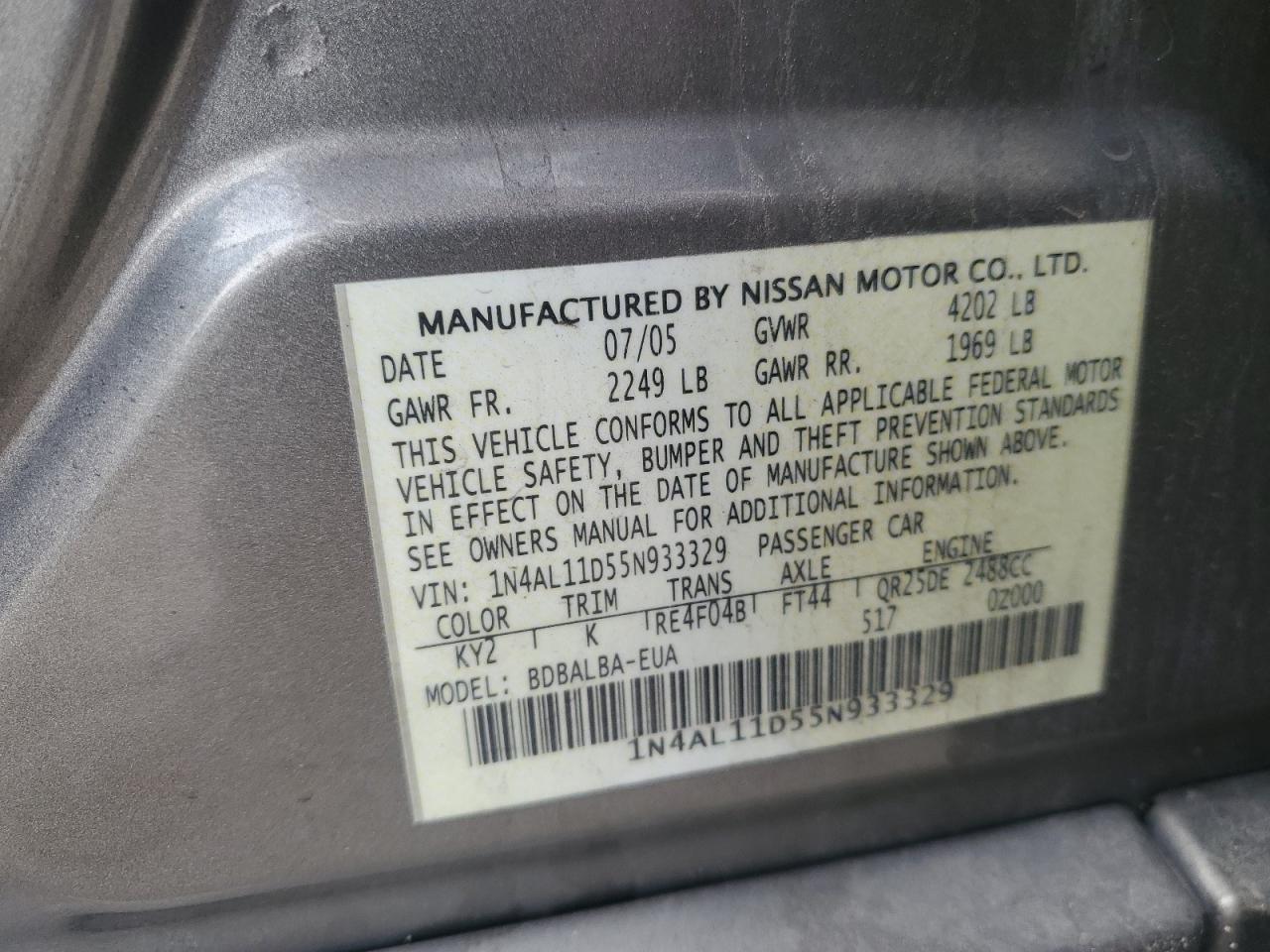 1N4AL11D55N933329 2005 Nissan Altima S