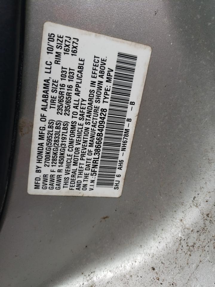 5FNRL38666B409428 2006 Honda Odyssey Exl