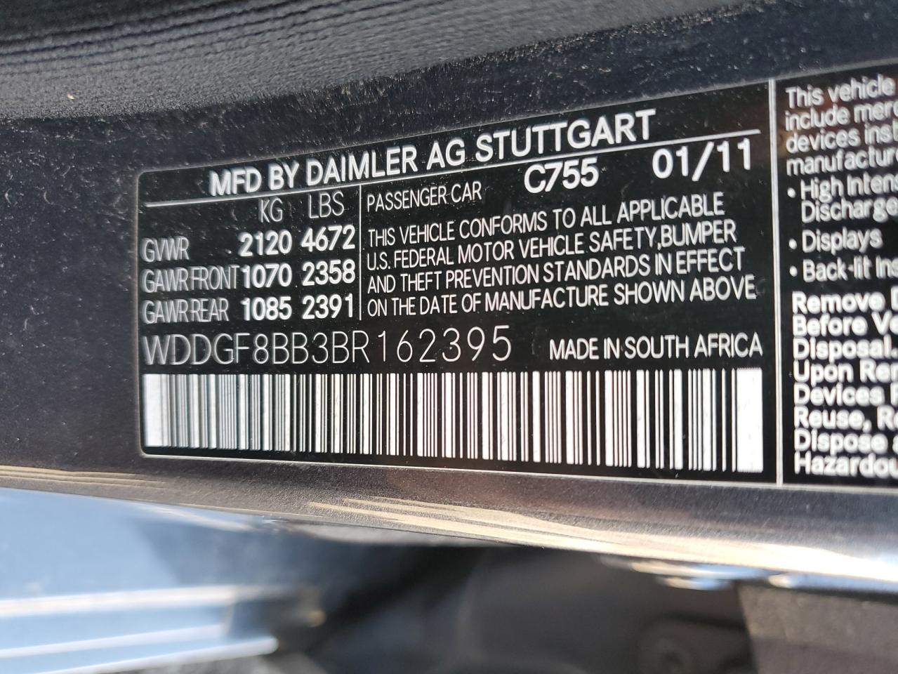 WDDGF8BB3BR162395 2011 Mercedes-Benz C 300 4Matic