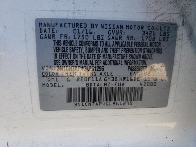 2016 Nissan Versa S VIN: 3N1CN7AP4GL861295 Lot: 50599774