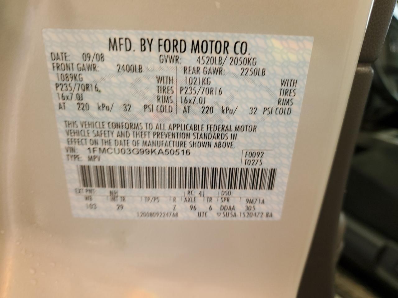 1FMCU03G99KA50516 2009 Ford Escape Xlt