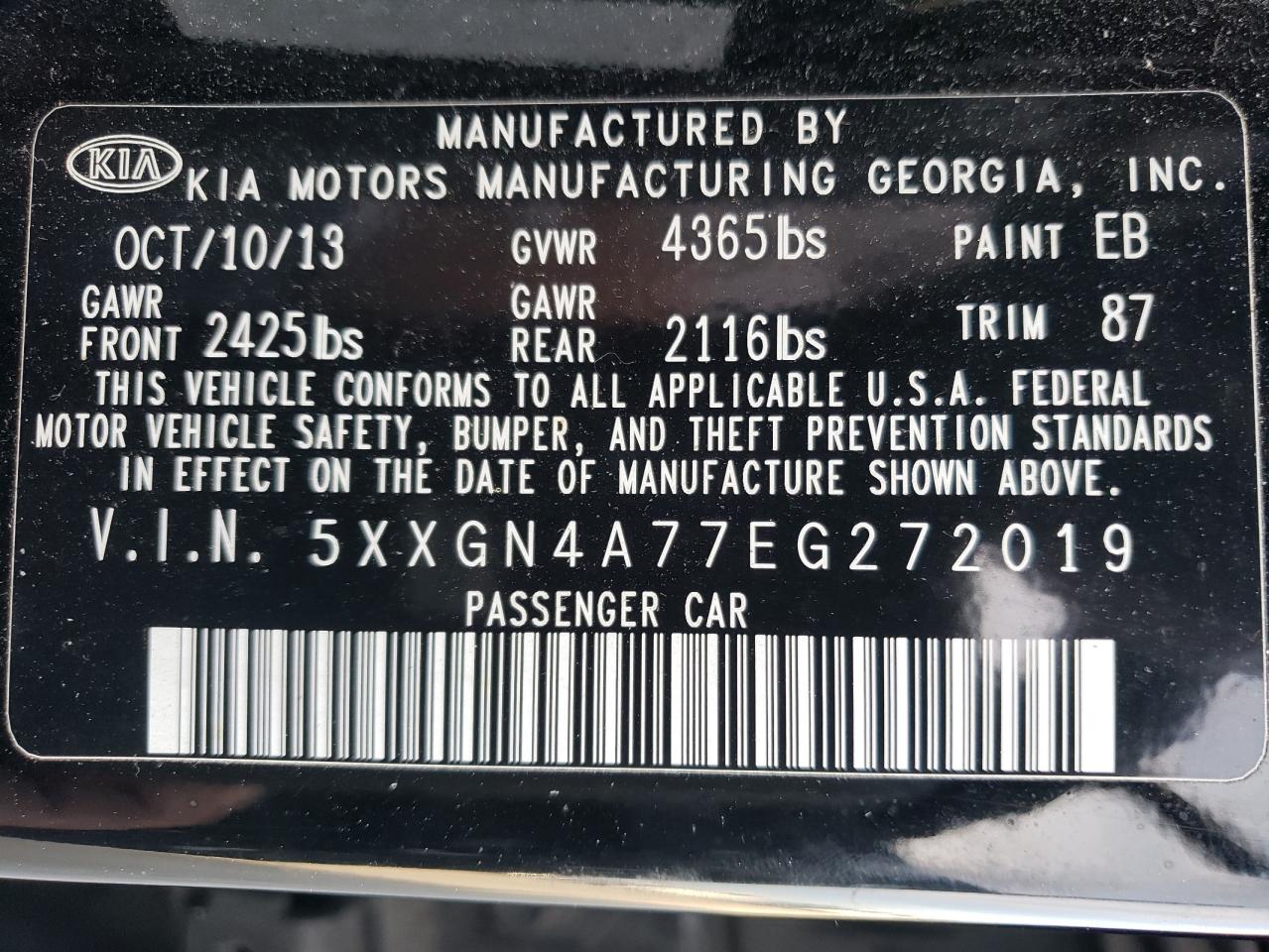 5XXGN4A77EG272019 2014 Kia Optima Ex